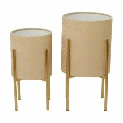 Litton Lane CosmoLiving by Cosmopolitan 23 in. H x 12 in. Beige Metal Bohemian Planter ( Set of 2) -Litton Lane Sales Store beige litton lane plant pots 041994 4f 1000