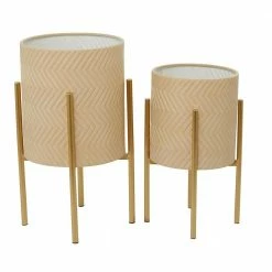 Litton Lane CosmoLiving by Cosmopolitan 23 in. H x 12 in. Beige Metal Bohemian Planter ( Set of 2) -Litton Lane Sales Store beige litton lane plant pots 041994 66 1000