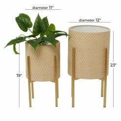 Litton Lane CosmoLiving by Cosmopolitan 23 in. H x 12 in. Beige Metal Bohemian Planter ( Set of 2) -Litton Lane Sales Store beige litton lane plant pots 041994 76 1000