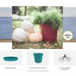 Bloem Saturn 14 in. Bermuda Teal Plastic Planter with Saucer -Litton Lane Sales Store bermuda teal bloem plant pots sp1426 a0 1000