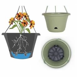 Bloem Lucca 13 in. Black Plastic Self-Watering Hanging Basket Planter -Litton Lane Sales Store black bloem hanging planters lhb1300 40 1000