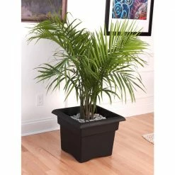 Bloem Veranda Square 18 in. Black Plastic Deck Box Planter (2-Pack) -Litton Lane Sales Store black bloem plant pots dotcomver1800 44 1000