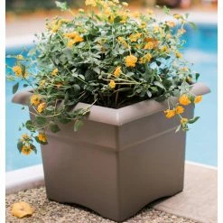 Bloem Veranda Square 18 in. Black Plastic Deck Box Planter (2-Pack) -Litton Lane Sales Store black bloem plant pots dotcomver1800 4f 1000