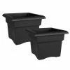 Bloem Veranda Square 18 in. Black Plastic Deck Box Planter (2-Pack)