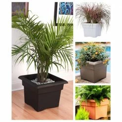 Bloem Veranda Square 18 in. Black Plastic Deck Box Planter (2-Pack) -Litton Lane Sales Store black bloem plant pots dotcomver1800 66 1000