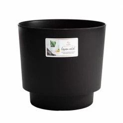 Bloem Hopson Medium 10 in. Black Plastic Planter with Metal Gold Stand 19 Bloem Hopson Medium 10 in. Black Plastic Planter with Metal Gold Stand -Litton Lane Sales Store black bloem plant pots hop1000 m 1d 1000