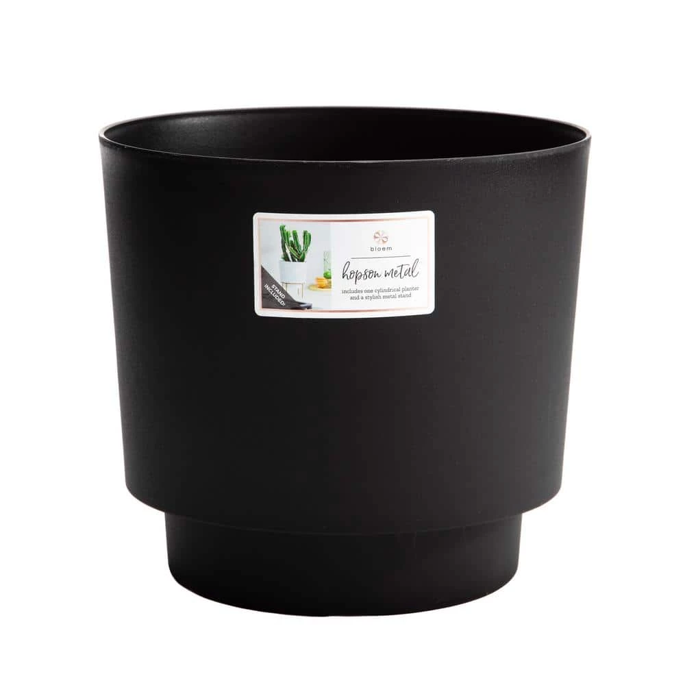 Bloem Hopson Medium 10 in. Black Plastic Planter with Metal Gold Stand 7 Bloem Hopson Medium 10 in. Black Plastic Planter with Metal Gold Stand - Image 5