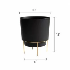 Bloem Hopson Medium 10 in. Black Plastic Planter with Metal Gold Stand 18 Bloem Hopson Medium 10 in. Black Plastic Planter with Metal Gold Stand -Litton Lane Sales Store black bloem plant pots hop1000 m a0 1000