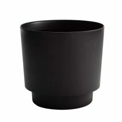 Bloem Hopson Medium 10 in. Black Plastic Planter with Wood Stand -Litton Lane Sales Store black bloem plant pots hop1000 w 40 1000