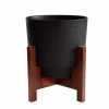 Bloem Hopson Medium 10 in. Black Plastic Planter with Wood Stand -Litton Lane Sales Store black bloem plant pots hop1000 w 64 1000