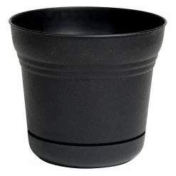 Bloem Saturn 7 in. Black Plastic Planter with Saucer