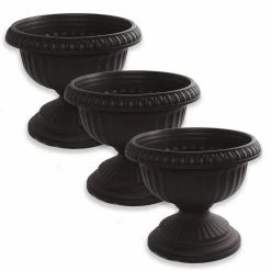Bloem Grecian 12 in. Black Plastic Urn Planter (3-Pack)