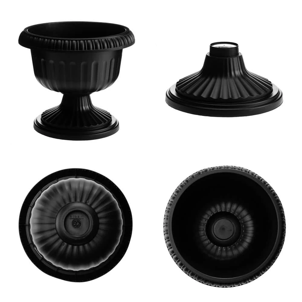 Bloem Grecian 18 in. Black Plastic Urn Planter (2-Pack) 5 Bloem Grecian 18 in. Black Plastic Urn Planter (2-Pack) - Image 3