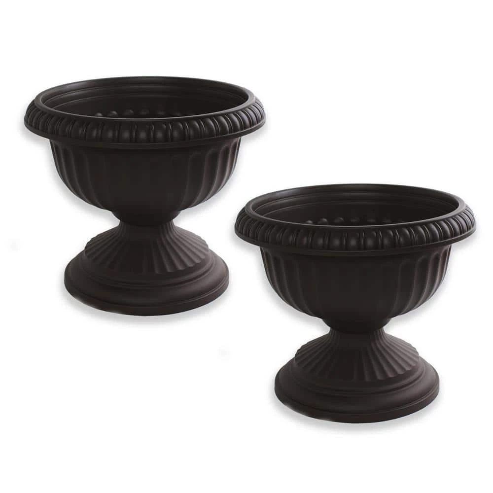 Bloem Grecian 18 in. Black Plastic Urn Planter (2-Pack) 3 Bloem Grecian 18 in. Black Plastic Urn Planter (2-Pack)