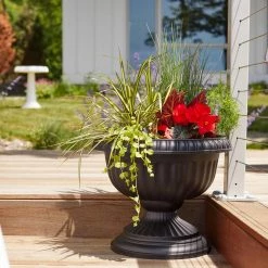 Bloem Grecian 18 in. Black Plastic Urn Planter (2-Pack) 10 Bloem Grecian 18 in. Black Plastic Urn Planter (2-Pack) -Litton Lane Sales Store black bloem urn planters dotcomgre1800 e1 1000