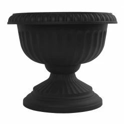 Bloem Grecian 12 in. Black Plastic Urn Planter