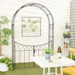 Litton Lane Black Metal Traditional Garden Arbor 86 In. x 55 In. -Litton Lane Sales Store black litton lane arbors 040497 31 1000