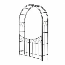 Litton Lane Black Metal Traditional Garden Arbor 86 In. x 55 In. -Litton Lane Sales Store black litton lane arbors 040497 4f 1000