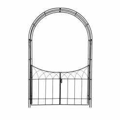 Litton Lane Black Metal Traditional Garden Arbor 86 In. x 55 In.