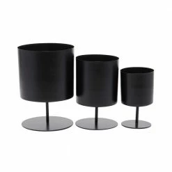 Litton Lane 10 In. x 14 In. Black Metal Modern Planter (Set of 3)