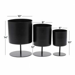 Litton Lane 10 In. x 14 In. Black Metal Modern Planter (Set of 3) -Litton Lane Sales Store black litton lane plant pots 040169 76 1000