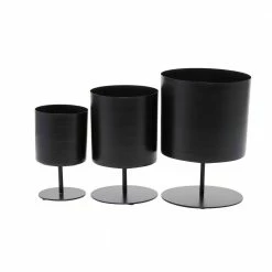 Litton Lane 10 In. x 14 In. Black Metal Modern Planter (Set of 3) -Litton Lane Sales Store black litton lane plant pots 040169 c3 1000