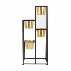 Litton Lane CosmoLiving by Cosmopolitan 30 in. x 13 in. Black Metal Glam Planter -Litton Lane Sales Store black litton lane plant pots 040324 66 1000