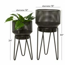 Litton Lane 30 in. H x 15 in. Black Metal Modern Planter (Set of 2) -Litton Lane Sales Store black litton lane plant pots 041998 76 1000