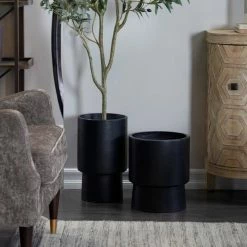 Litton Lane 17 in. x 10 in. Black MGO Modern Planter ( Set of 2 ) -Litton Lane Sales Store black litton lane plant pots 042630 31 1000