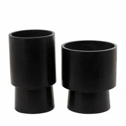 Litton Lane 17 in. x 10 in. Black MGO Modern Planter ( Set of 2 )