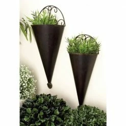 Litton Lane 15 in. x 6 in. Black Metal Rustic Planter (Set of 2) -Litton Lane Sales Store black litton lane plant pots 41765 31 1000