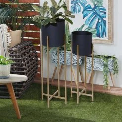 Litton Lane 36 in. x 12 in. Black Metal Contemporary Planter (Set of 2) -Litton Lane Sales Store black litton lane plant pots 51971 31 1000