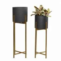 Litton Lane 36 in. x 12 in. Black Metal Contemporary Planter (Set of 2)