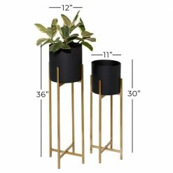 Litton Lane 36 in. x 12 in. Black Metal Contemporary Planter (Set of 2) -Litton Lane Sales Store black litton lane plant pots 51971 c3 1000