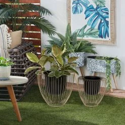 Litton Lane 12 in. x 13 in. Black Metal Contemporary Planter (Set of 2) -Litton Lane Sales Store black litton lane plant pots 51972 31 1000