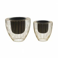 Litton Lane 12 in. x 13 in. Black Metal Contemporary Planter (Set of 2)
