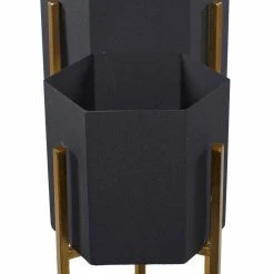 Litton Lane 25 in. x 11 in. Black Metal Planter (Set of 2) -Litton Lane Sales Store black litton lane plant pots 51976 44 1000