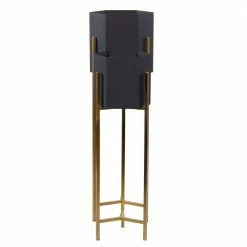 Litton Lane 25 in. x 11 in. Black Metal Planter (Set of 2) -Litton Lane Sales Store black litton lane plant pots 51976 4f 1000