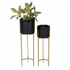 Litton Lane 25 in. x 11 in. Black Metal Planter (Set of 2)