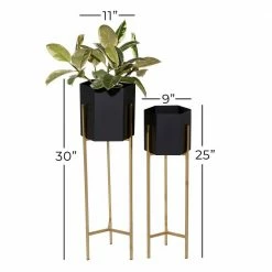 Litton Lane 25 in. x 11 in. Black Metal Planter (Set of 2) -Litton Lane Sales Store black litton lane plant pots 51976 76 1000