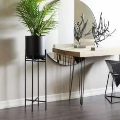 Litton Lane 42 in. H x 12 in. W Black Metal Modern Planter -Litton Lane Sales Store black litton lane plant pots 74804 31 1000