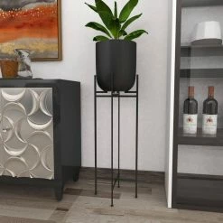 Litton Lane 42 in. H x 12 in. W Black Metal Modern Planter -Litton Lane Sales Store black litton lane plant pots 74804 4f 1000