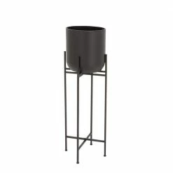 Litton Lane 42 in. H x 12 in. W Black Metal Modern Planter