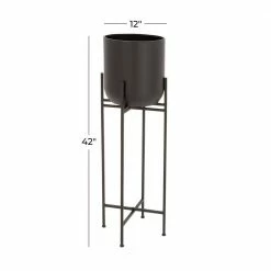 Litton Lane 42 in. H x 12 in. W Black Metal Modern Planter -Litton Lane Sales Store black litton lane plant pots 74804 76 1000