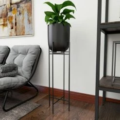 Litton Lane 42 in. H x 12 in. W Black Metal Modern Planter -Litton Lane Sales Store black litton lane plant pots 74804 c3 1000