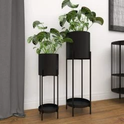 Litton Lane 33 in. x 11 in. Black Metal Modern Planter (Set of 2) -Litton Lane Sales Store black litton lane plant pots 80790 1f 1000
