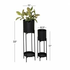Litton Lane 33 in. x 11 in. Black Metal Modern Planter (Set of 2) -Litton Lane Sales Store black litton lane plant pots 80790 c3 1000