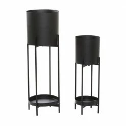 Litton Lane 33 in. x 11 in. Black Metal Modern Planter (Set of 2)