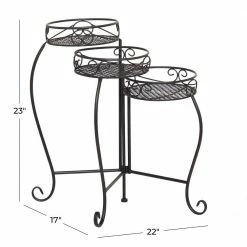 Litton Lane 23 in. Black Round Metal Scroll Plantstand with 3-Tiers -Litton Lane Sales Store black litton lane plant stands 040222 c3 1000