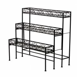Litton Lane 30 in. x 28 in. Black Metal Industrial Specialty Indoor Plant Stand
